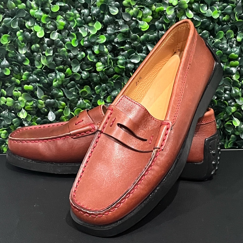 Tod’s Brown Leather Red Stitching Driving Loafer Size 4.5